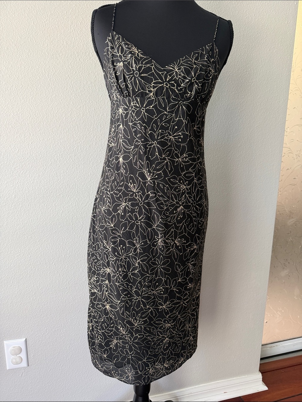 Ann Taylor Black Dress with Gold Floral Overlay